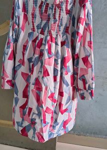 Abstract Print Smocked Tunic