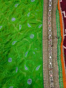 Heavy Georgette Popat Green Saree