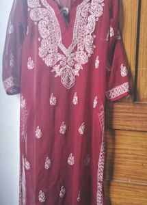 Maroon Embroidered Kurta