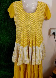 Yellow Embroidered Ruffle Dress
