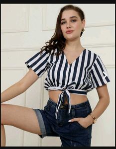 Striped Tie-Front Crop Top