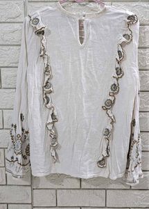 Boho ZARA Cotton Blend Embroidered Ruffle Tunic