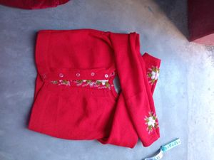Red Embroidered Woolen Blouse