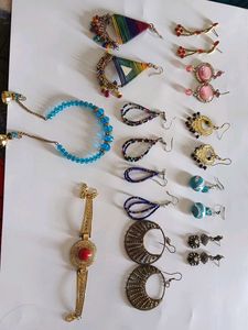 9 Pairs Earrings With 2 Bracelet