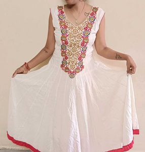Embroidered White Anarkali Dress