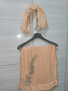 Peach Kurta Set & Dupatta With Diamond Embroidery