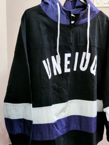 Imported black and purple color block anorak hooded sweatshirt