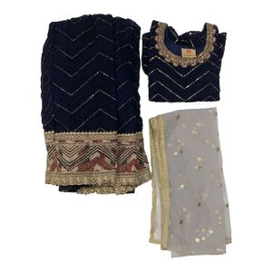 Navy Blue Embroidered Lehenga Choli Set Size 32