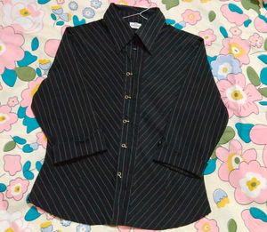 Classic Black Pinstripe Button-Up Shirt💫