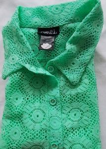 &#34;Mint Breeze&#34; Sheer Lace Tie-Front Top