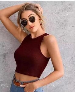 Burgundy Ribbed Cropped Tank