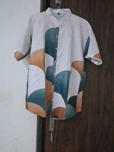 Abstract Print Mandarin Collar Shirt
