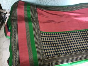 2 Combo Sarees-Red&amp;Black&amp;WhiteStripesJute+Rust&amp;Bla