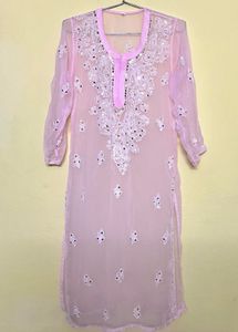 Pink Embroidered Long Kurti