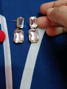 Red &amp; Crystal Ball Earrings Set Of Two Combo