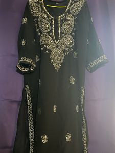 Chiffon Chikonkari Kurta With Mirror Works