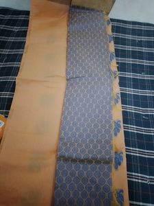 Paper Silk Peach Saree With Zaree Border Unused