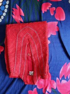 Red Kurta with Detailed Neckline