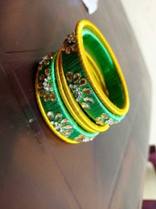 Green &amp; Yellow Silk Thread Bangles