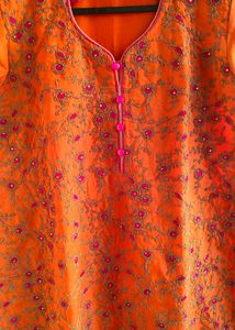 Orange Embroidery Kurti