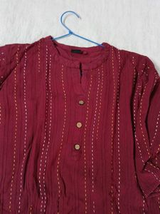 Maroon Striped Kurta