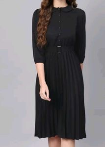 Black Accordian Pleated A-Line Dress