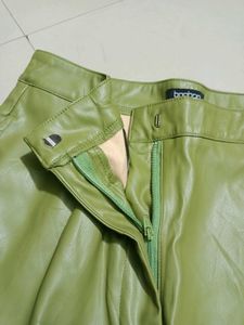 Green Faux Leather Cargo Pants