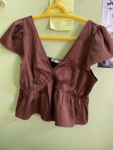 Brown Flutter Sleeve Top