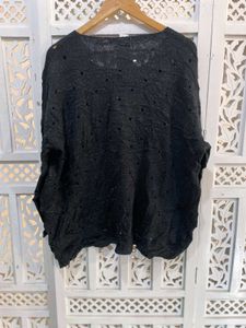 Oversized Elegant Black Embellished Top A