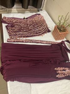 Girlish Partwear Ready To Wear Wine Saree
