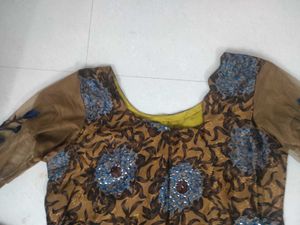 Large Size Brown Festive Floral Kurta Set
