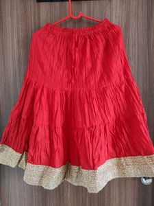 Red Tiered Skirt ❤️With Golden Lace Stretchable