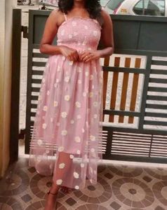 Polka Dot, Pink Floral Midi A-Line Dress