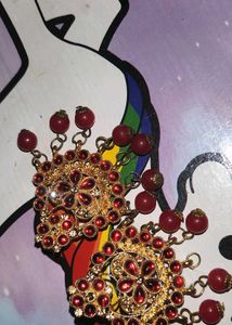 Vintage Red &amp; Gold Statement Earrings