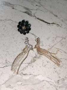 Black Stone Ring And Cuff Earrings