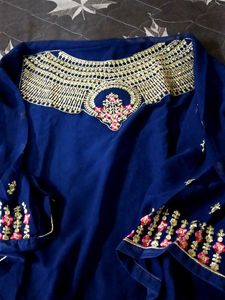 Navy Blue Unstitched Lehenga Choli