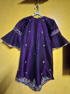 Girls' Purple Embroidered Kurta Set
