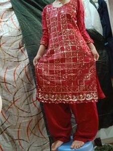 Red &amp; Gold Sequin Kurti
