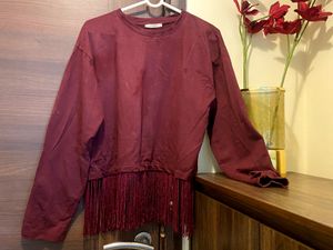 Zara Woollen Cardigan Style Top With Fringes