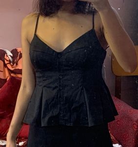 Black Button-Down Peplum Cami Top