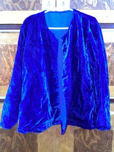 Stylish Blue Velvet Coat Shrug