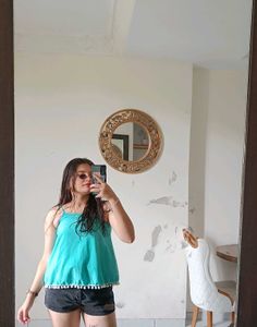 Italian Crepe Pom-Pom top