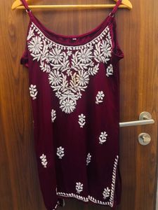 Embroidered Maroon Tank Top