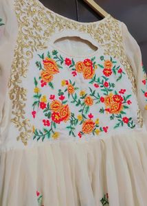 Cream Ethnic Gown Multi Floral Work 36 Bust