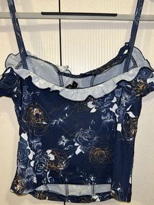 Navy Blue Floral Print Top