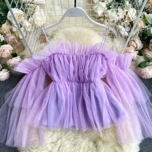 Purple Tulle Off-Shoulder Top