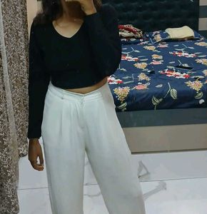 White Wide Leg Pant And Black Top