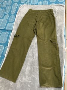 Olive Green Cargo Pants+Wide Leg Blue Denim Pant
