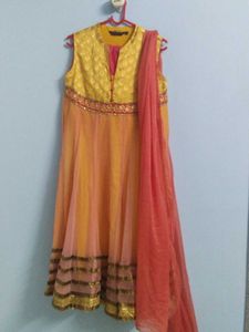 Yellow & Peach Anarkali Dress
