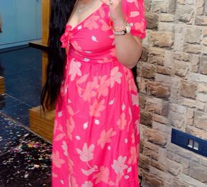 Pink Floral V-Neck Dress